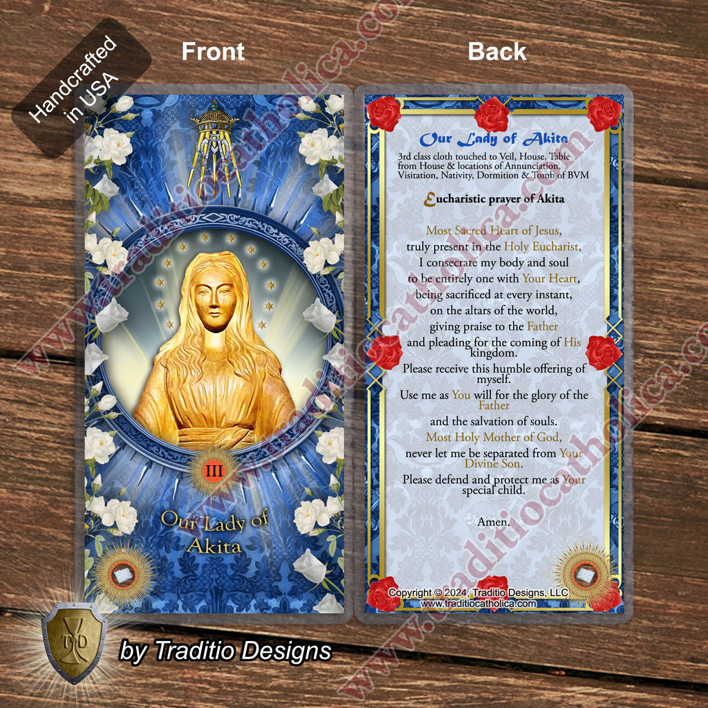 Our Lady of Akita Relic Anointing Oil | Touched to 9 Blessed Mother Relics | Oil or Card Set
