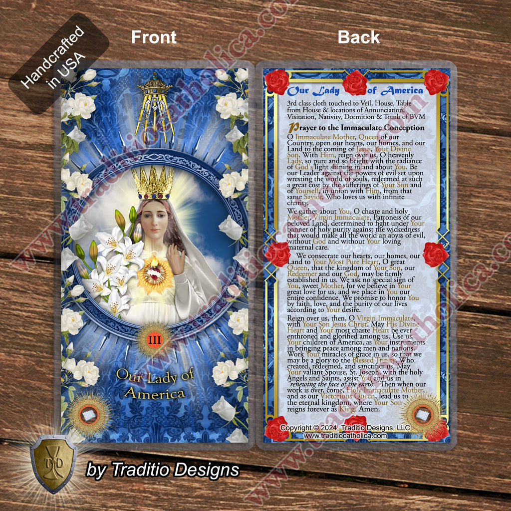 Our Lady of America Relic Anointing Oil | Touched to 9 Blessed Mother Relics | Oil or Card Set