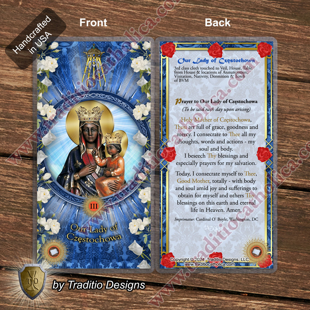 Our Lady of Czestochowa Relic Anointing Oil | Touched to 9 Blessed Mother Relics | Oil or Card Set