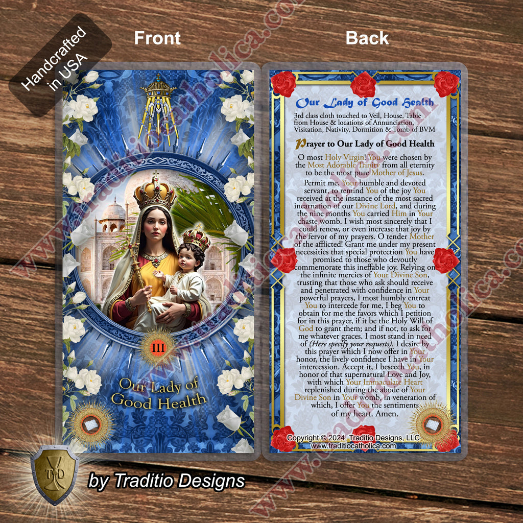 Our Lady of Good Health Relic Anointing Oil | Touched to 9 Blessed Mother Relics | Oil or Card Set