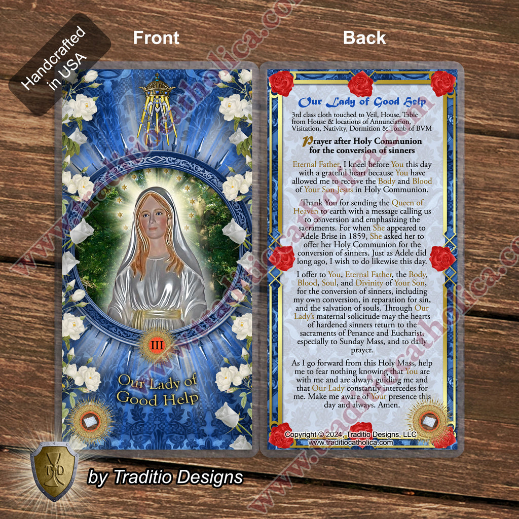 Our Lady of Good Help Relic Anointing Oil | Touched to 9 Blessed Mother Relics | Oil or Card Set