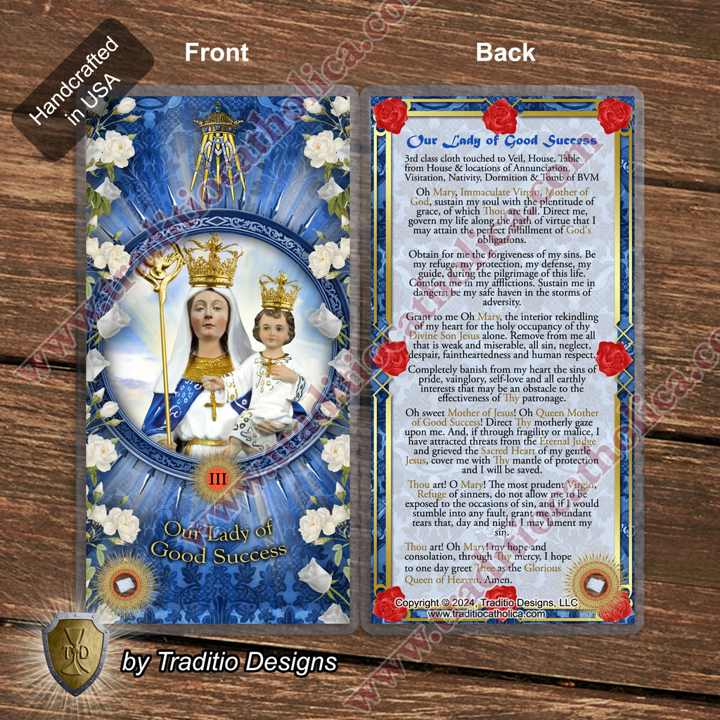 Our Lady of Good Success Relic Anointing Oil | Touched to 9 Blessed Mother Relics | Oil or Card Set