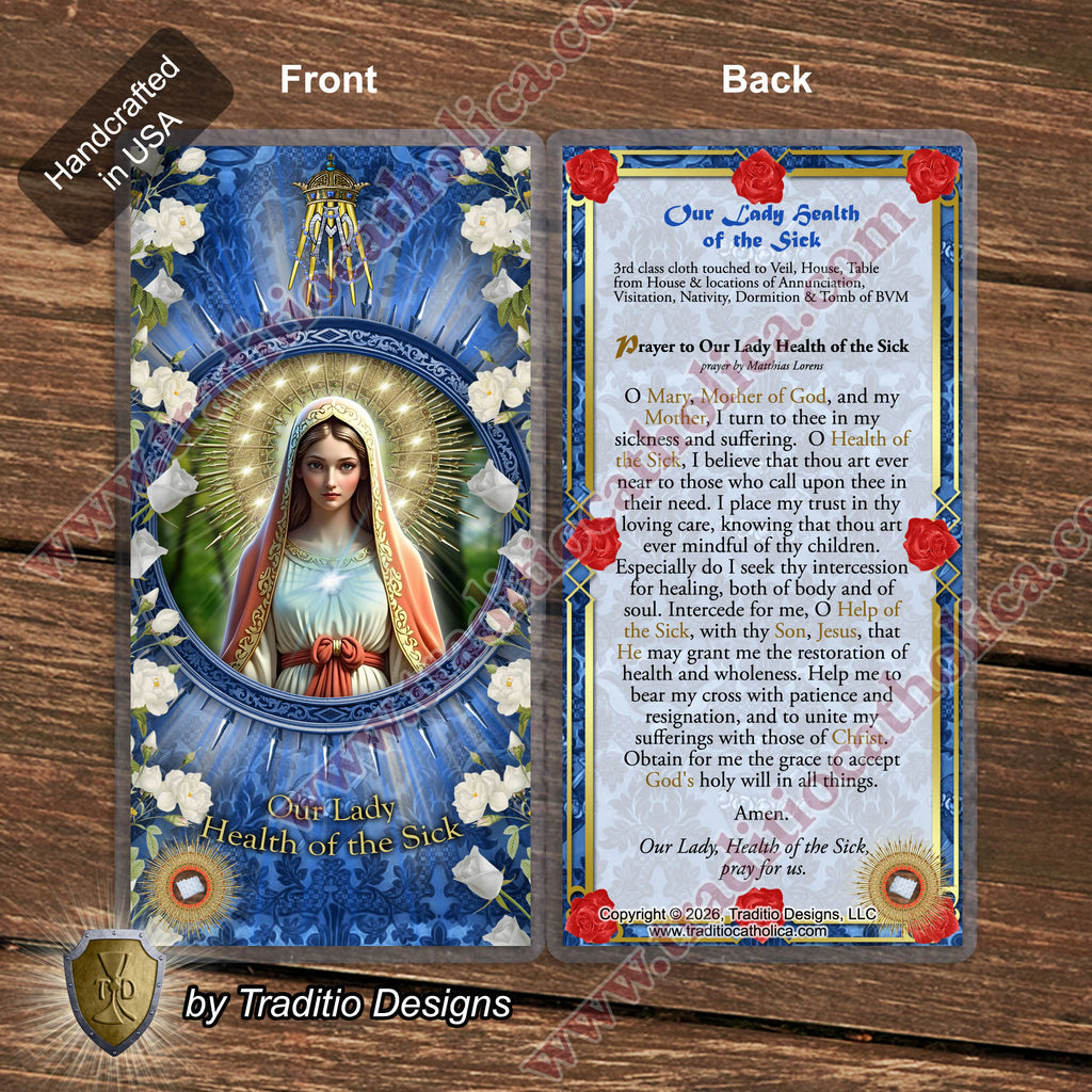 Our Lady Health of the Sick Relic Anointing Oil | Touched to 9 Blessed Mother Relics | Oil or Card Set