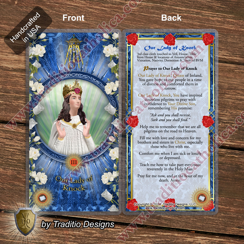 Our Lady of Knock Relic Anointing Oil | Touched to 9 Blessed Mother Relics | Oil or Card Set