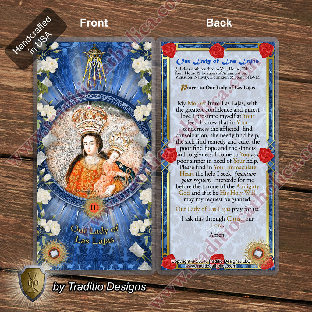 Our Lady of Las Lajas Relic Anointing Oil | Touched to 9 Blessed Mother Relics | Oil or Card Set