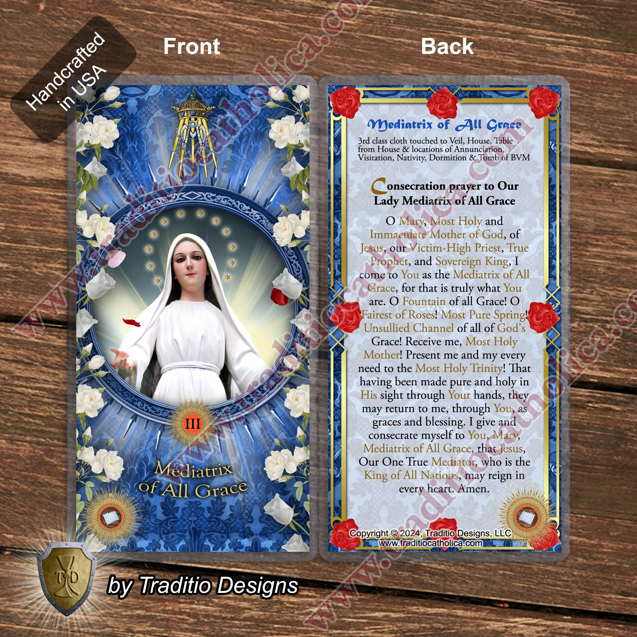 Mediatrix of All Grace Relic Anointing Oil | Touched to 9 Blessed Mother Relics | Oil or Card Set