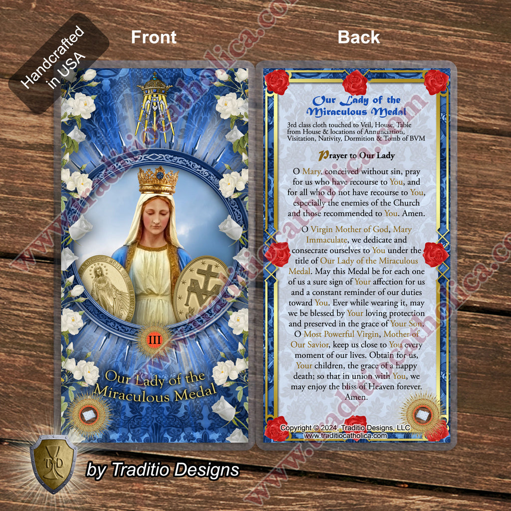 Our Lady of the Miraculous Medal Relic Anointing Oil | Touched to 9 Blessed Mother Relics | Oil or Card Set