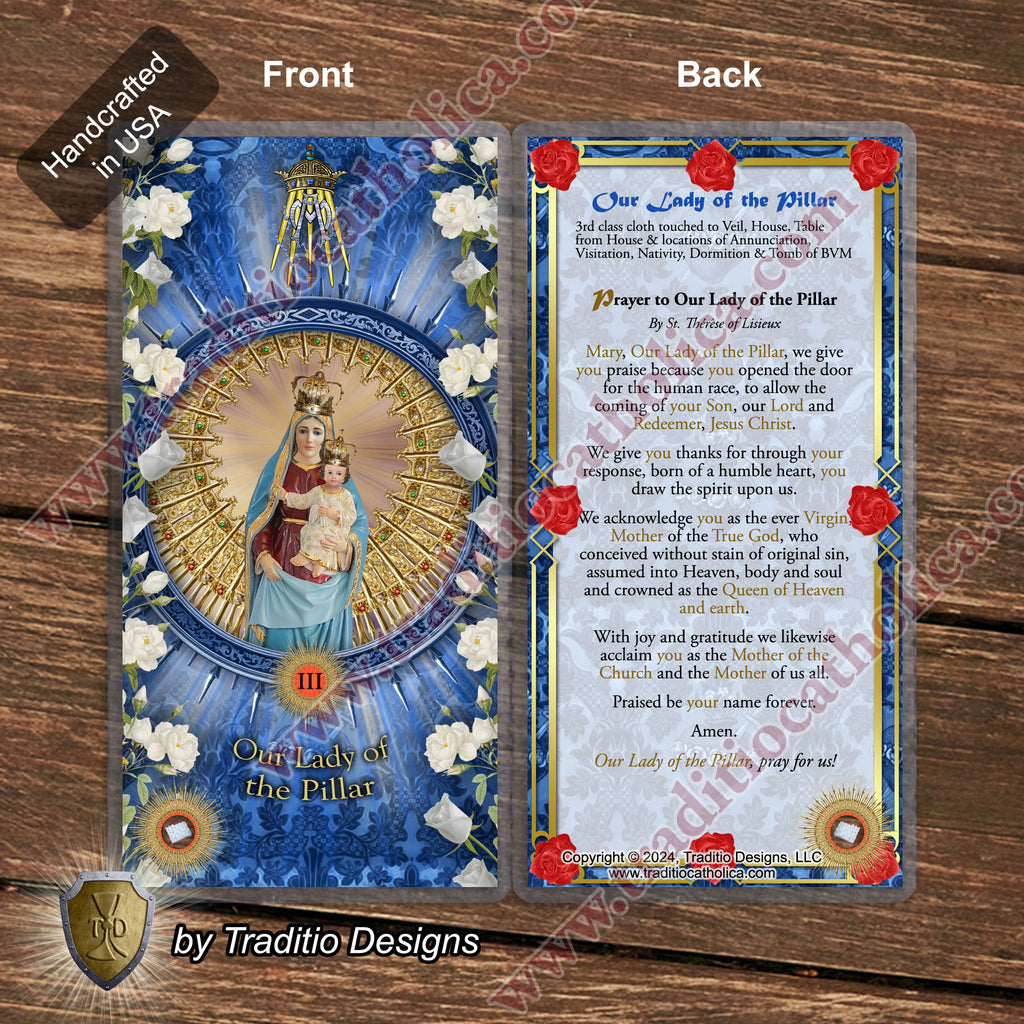 Our Lady of the Pillar Relic Anointing Oil | Touched to 9 Blessed Mother Relics | Oil or Card Set