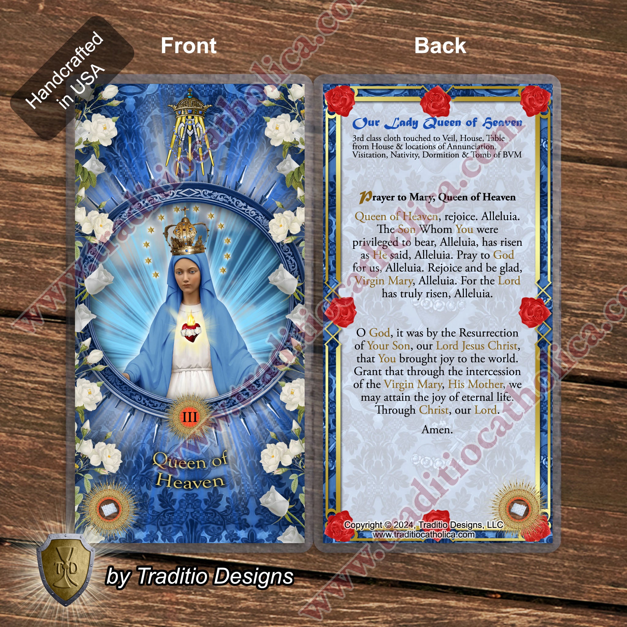 Our Lady Queen of Heaven Relic Anointing Oil | Touched to 9 Blessed Mother Relics | Oil or Card Set