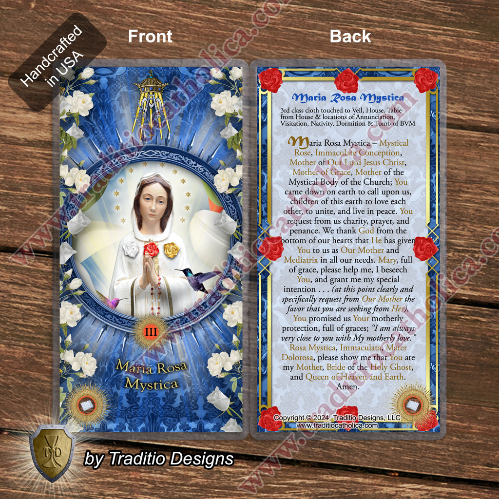 Maria Rosa Mystica Relic Anointing Oil | Touched to 9 Blessed Mother Relics | Oil or Card Set