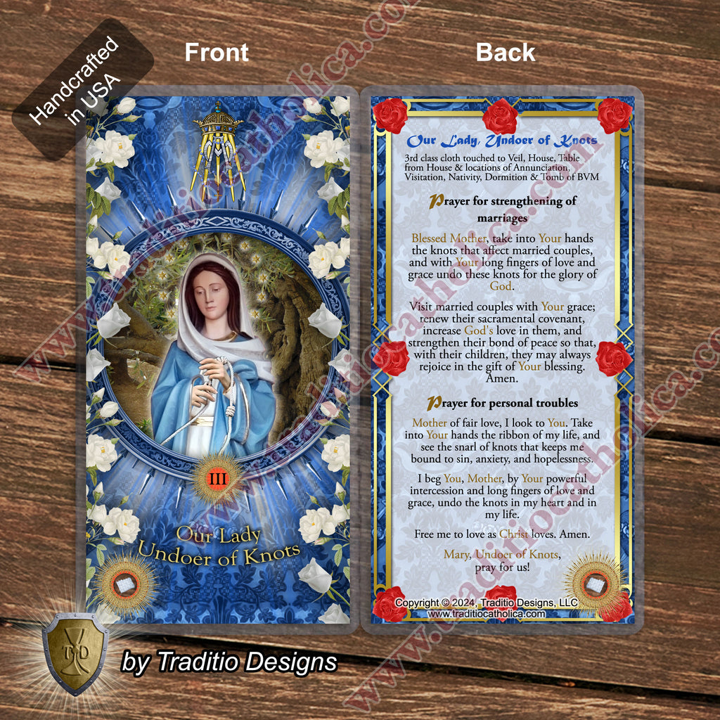Our Lady Undoer of Knots Relic Anointing Oil | Touched to 9 Blessed Mother Relics | Oil or Card Set