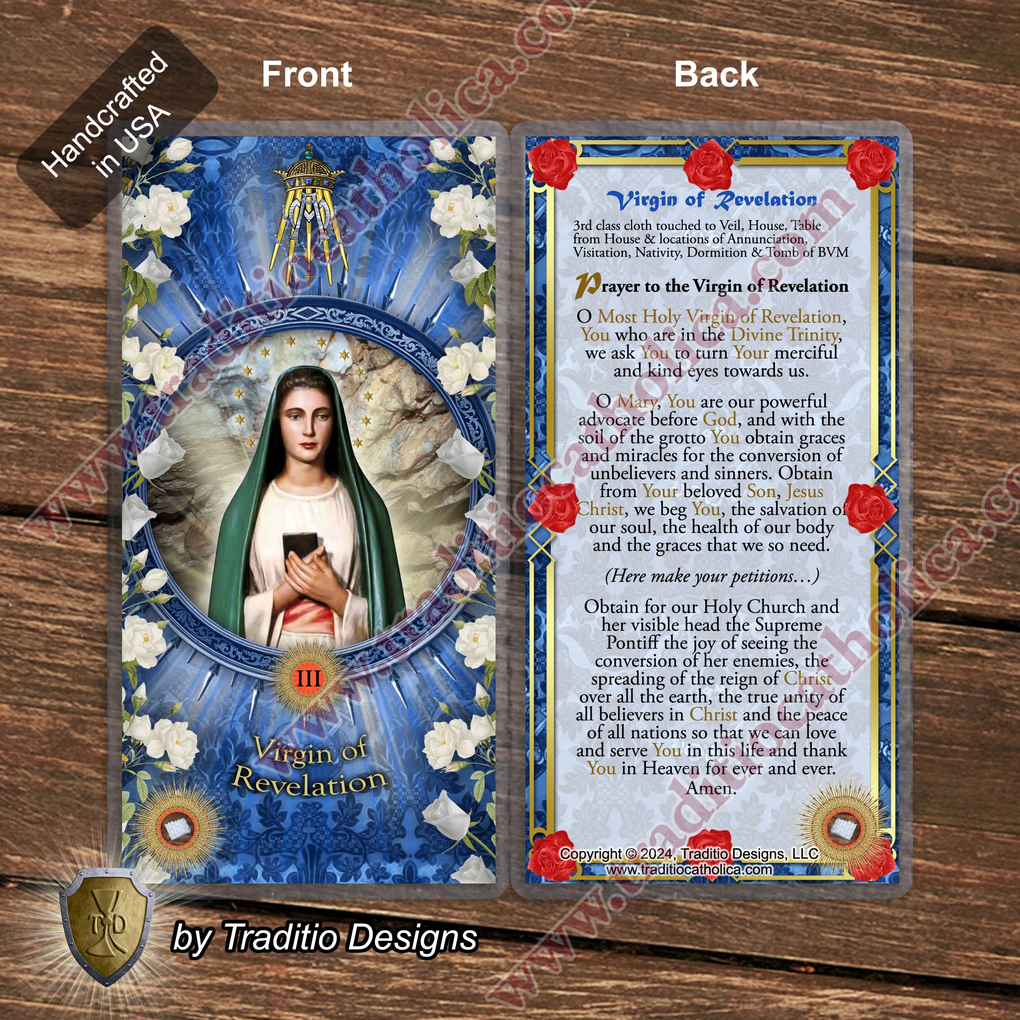 Virgin of Revelation Relic Anointing Oil | Touched to 9 Blessed Mother Relics | Oil or Card Set