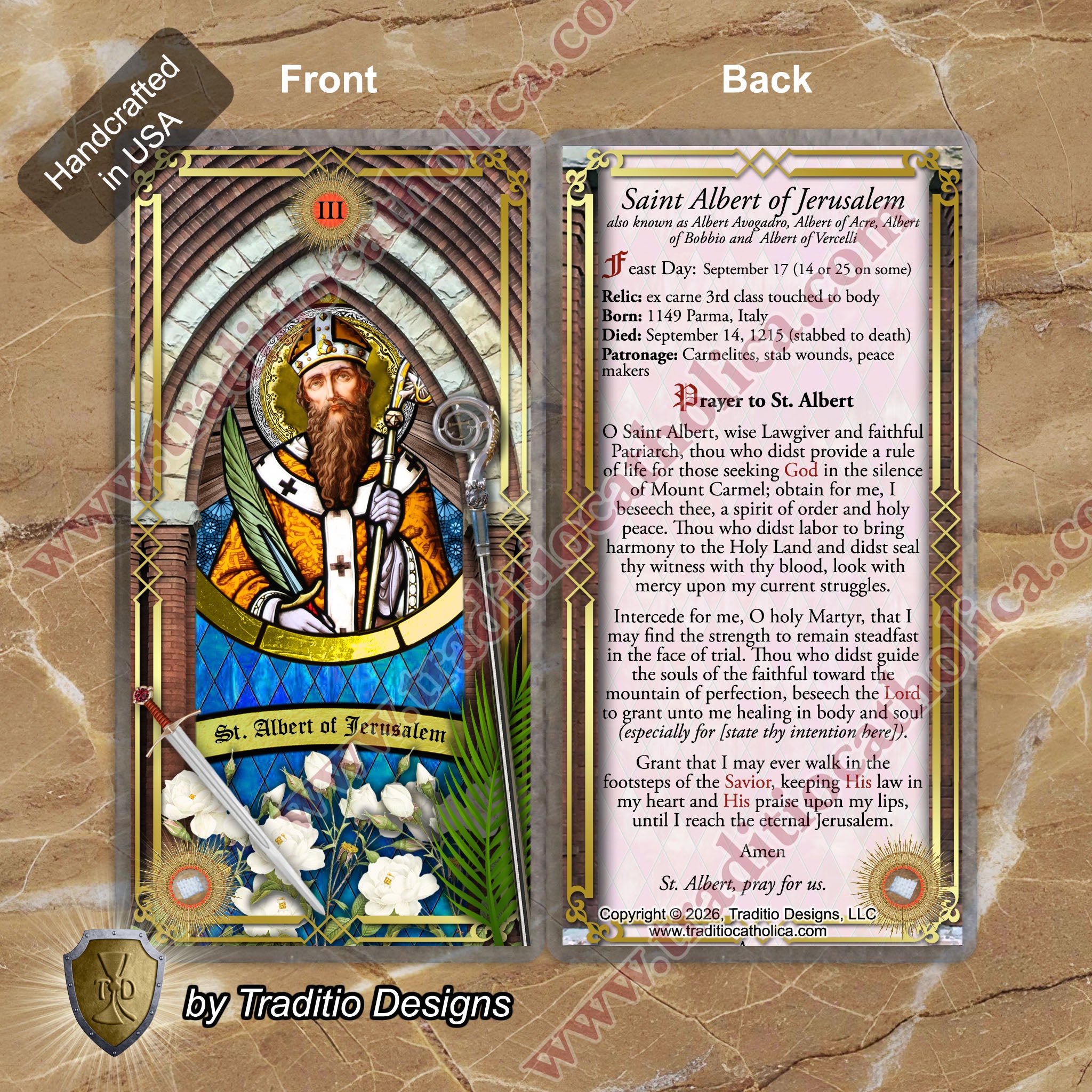 St. Albert of Jerusalem Relic Anointing Oil | Protection & Wound Healing | Oil or Card Set