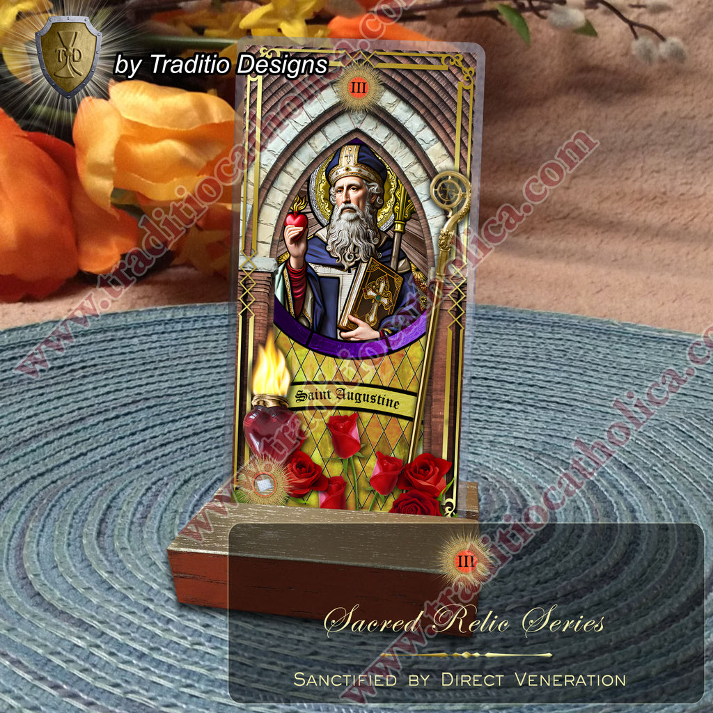 St. Augustine | Sore Eyes, Sore Throats & Recovery from Vice | Catholic holy relic card | 3rd Class Relic