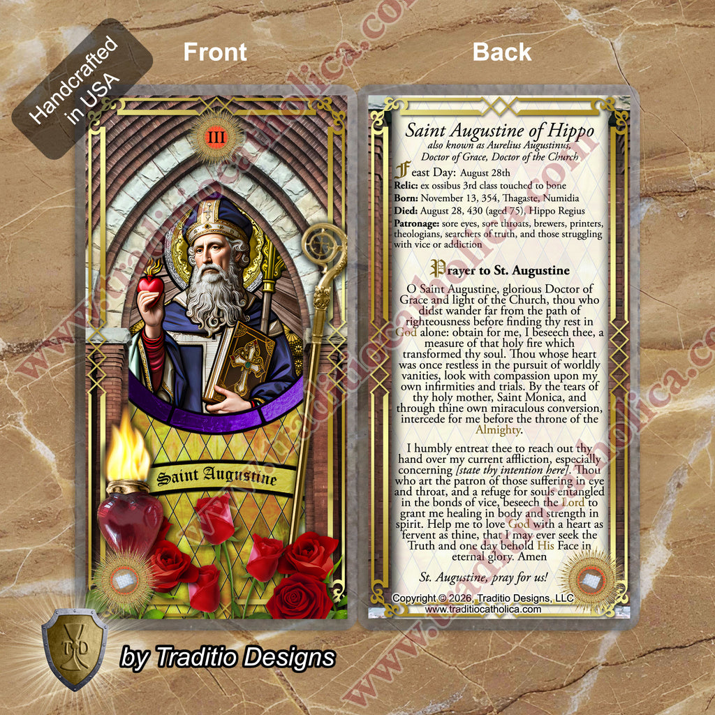 St. Augustine of Hippo Relic Anointing Oil | Sore Eyes, Sore Throats & Recovery from Vice | Oil or Card Set