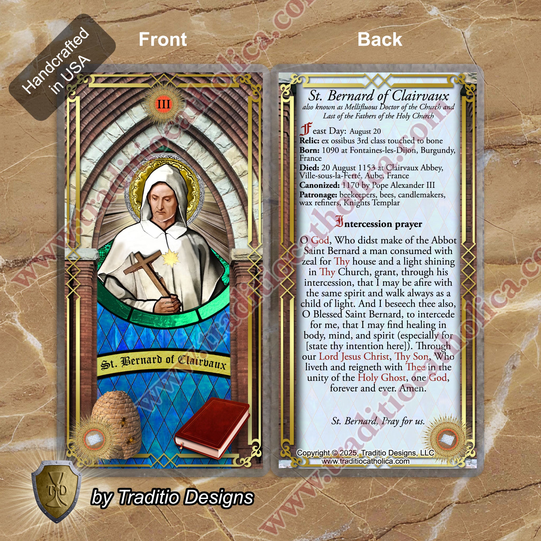 St. Bernard of Clairvaux Relic Anointing Oil | Beekeepers & Spiritual Clarity | Oil or Card Set