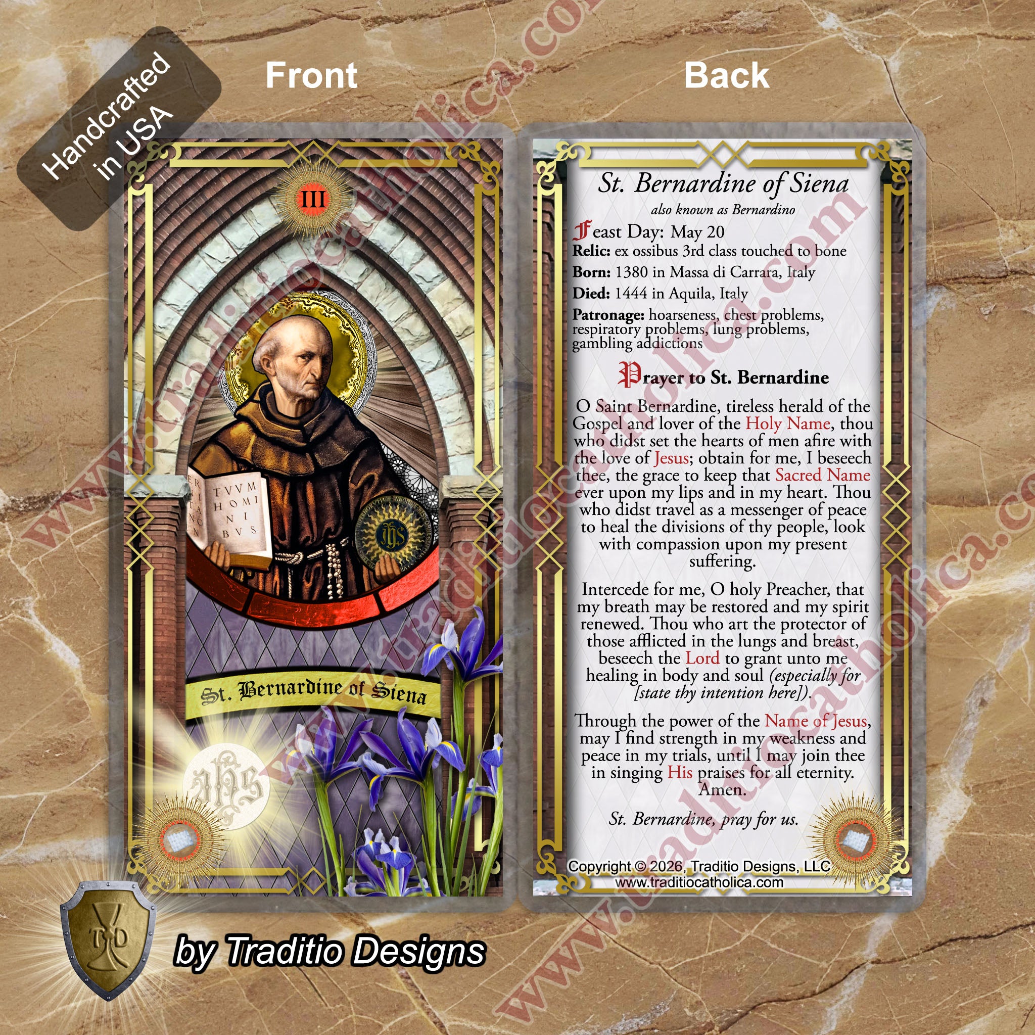 St. Bernardine of Siena Relic Anointing Oil | Respiratory & Lung Health | Oil or Card Set