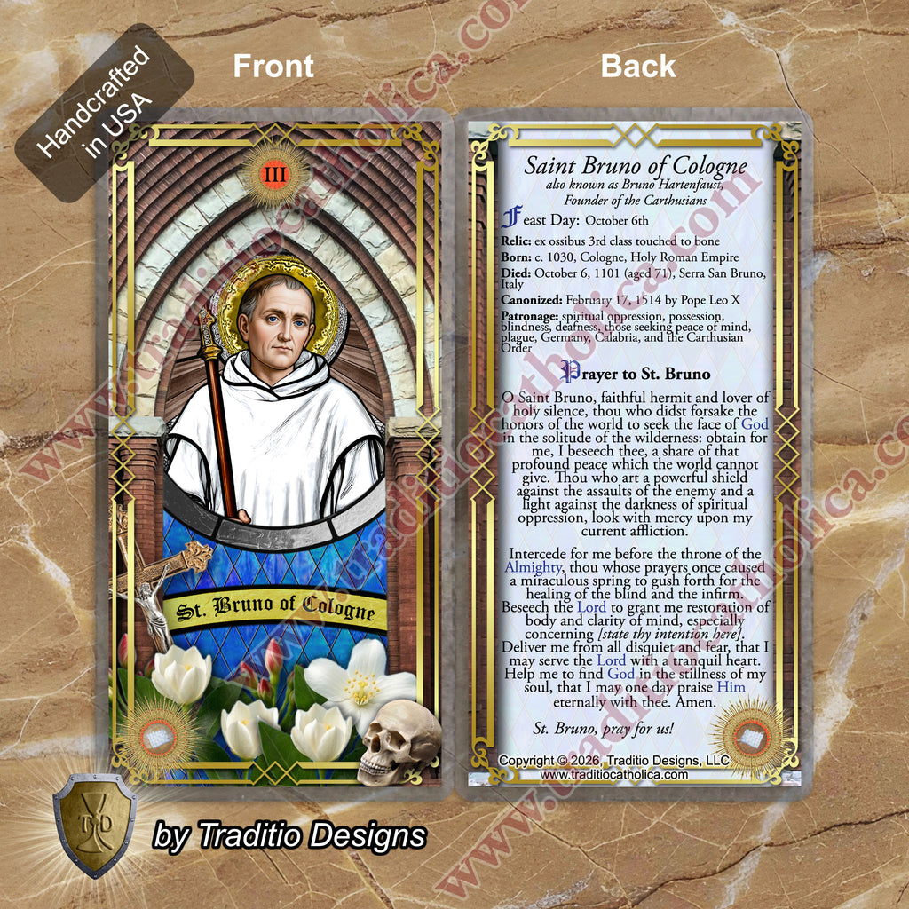 St. Bruno | Spiritual Oppression, Peace of Mind & Sensory Healing | Catholic holy relic card | 3rd Class Relic