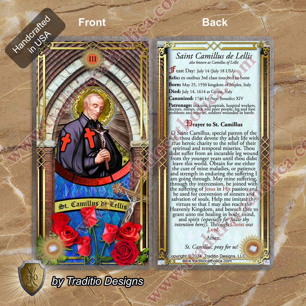 St. Camillus de Lellis Relic Anointing Oil | Leg & Foot Injuries | Oil or Card Set
