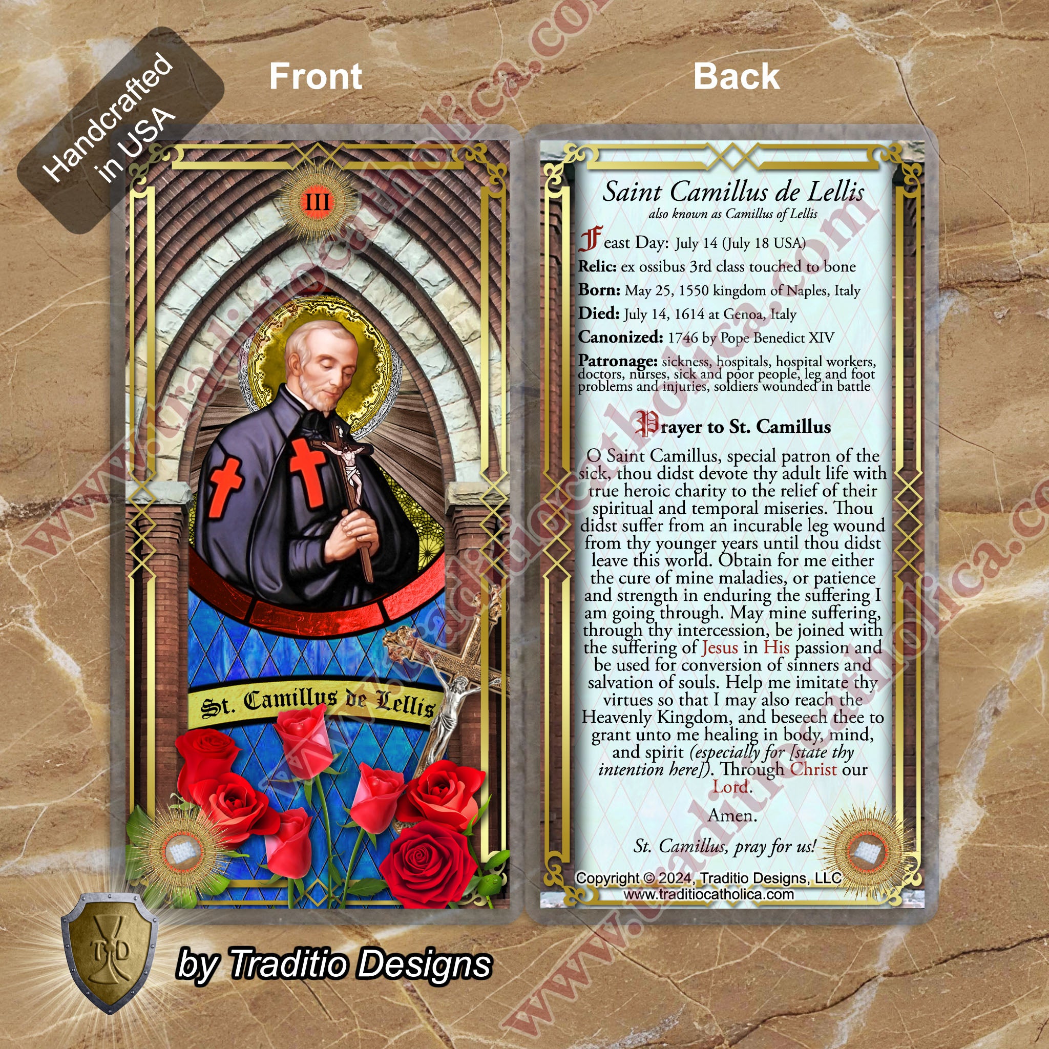 St. Camillus de Lellis Relic Anointing Oil | Leg & Foot Injuries | Oil or Card Set