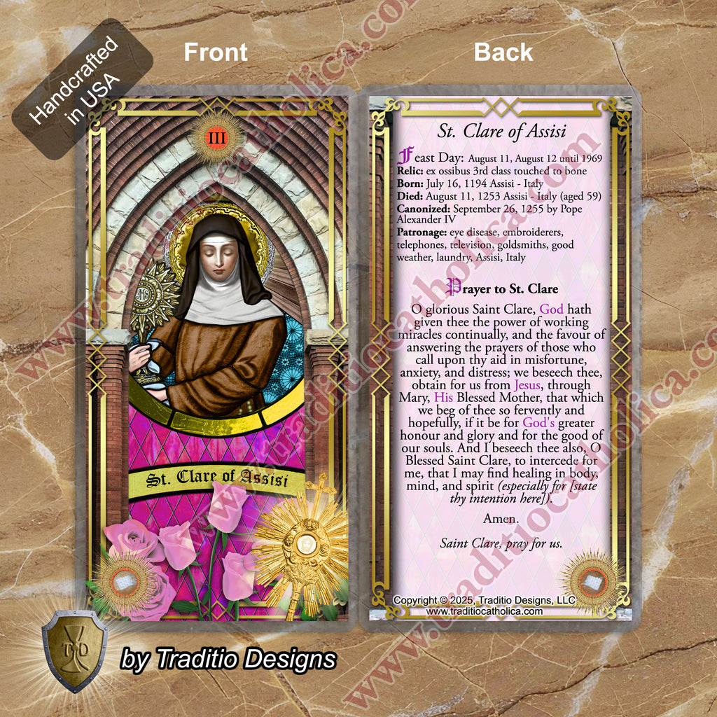 St. Clare of Assisi Relic Anointing Oil | Eye Disease & Clarity of Vision | Oil or Card Set