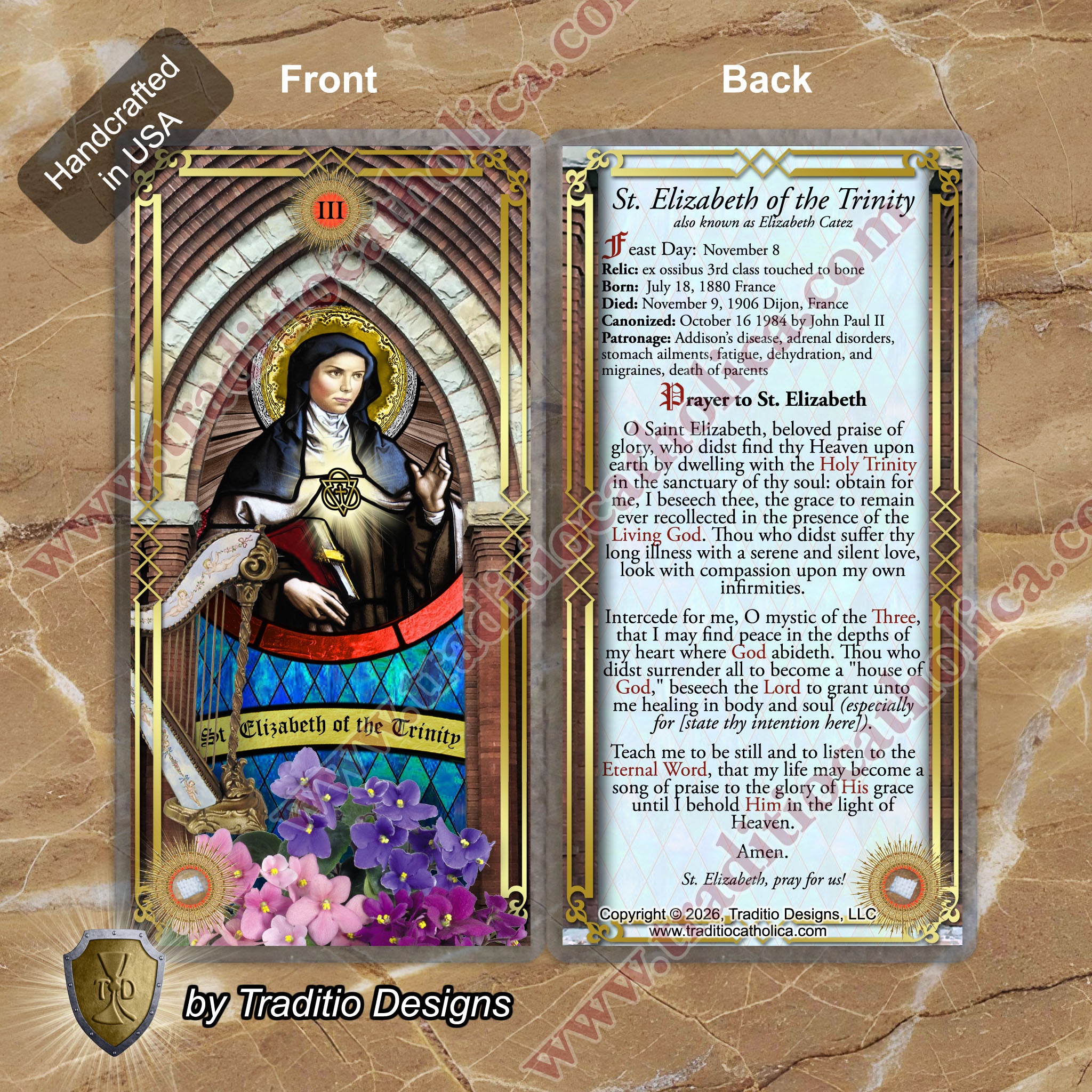 St. Elizabeth of the Trinity Relic Anointing Oil | Addison’s Disease & Chronic Sickness | Oil or Card Set