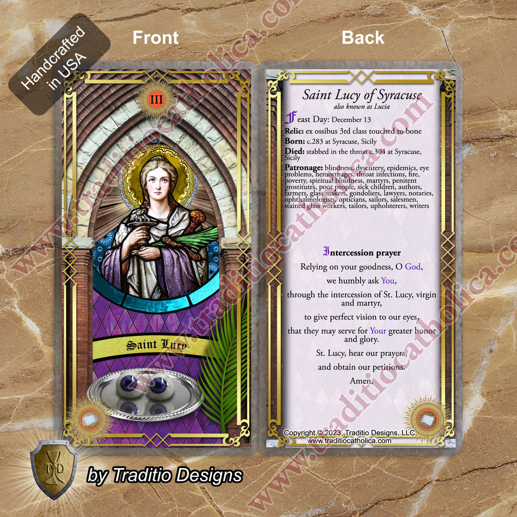 St. Lucy of Syracuse Relic Anointing Oil | Eye Diseases, Hemorrhages & Throat | Oil or Card Set