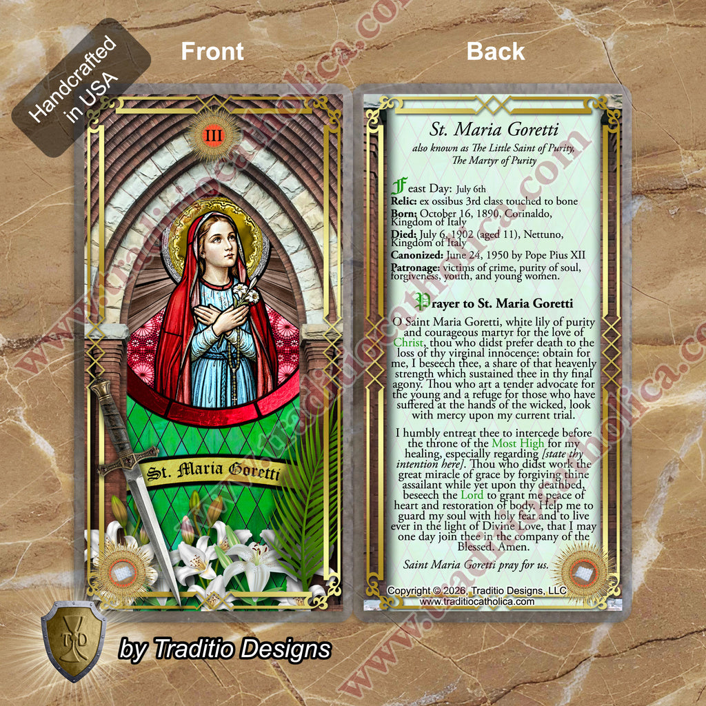 St. Maria Goretti, Patron of Crime Victims | Catholic holy relic card | 3rd Class Relic