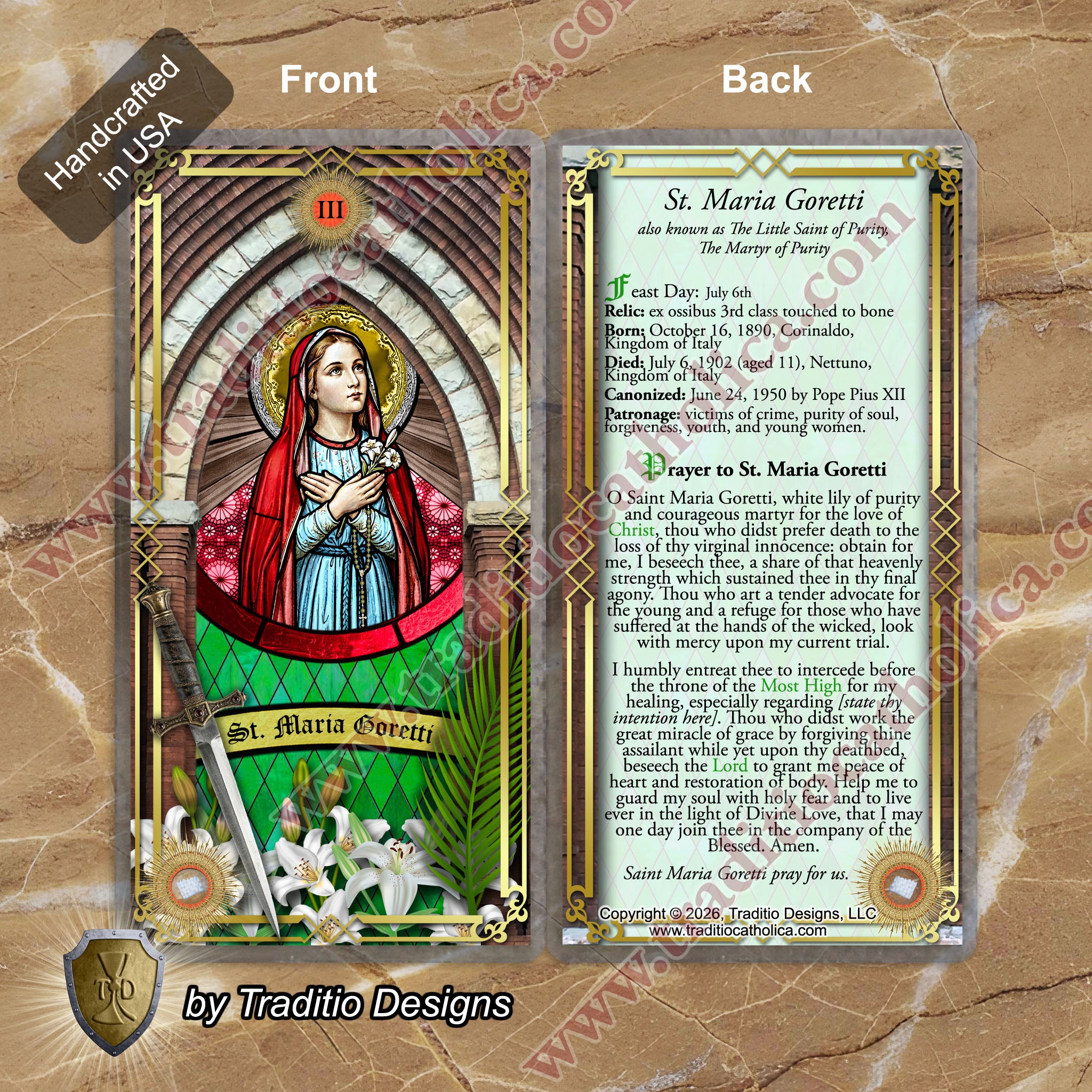 St. Maria Goretti, Patron of Crime Victims | Catholic holy relic card | 3rd Class Relic