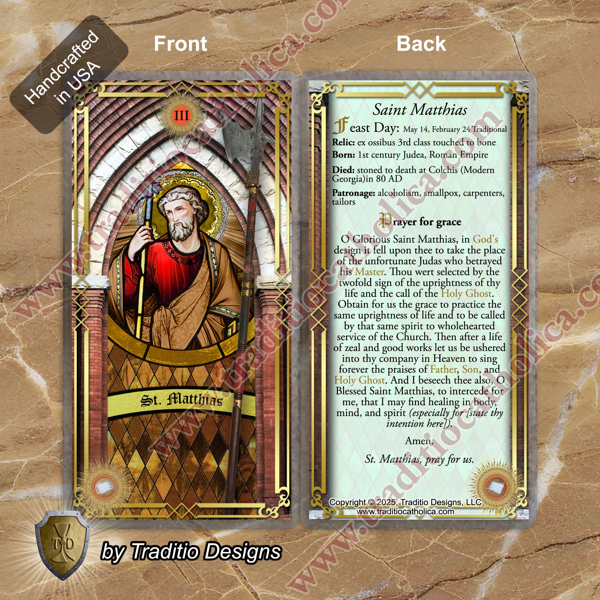 St. Matthias the Apostle Relic Anointing Oil | Alcoholism, Respiratory Spasms & Fractures | Oil or Card Set