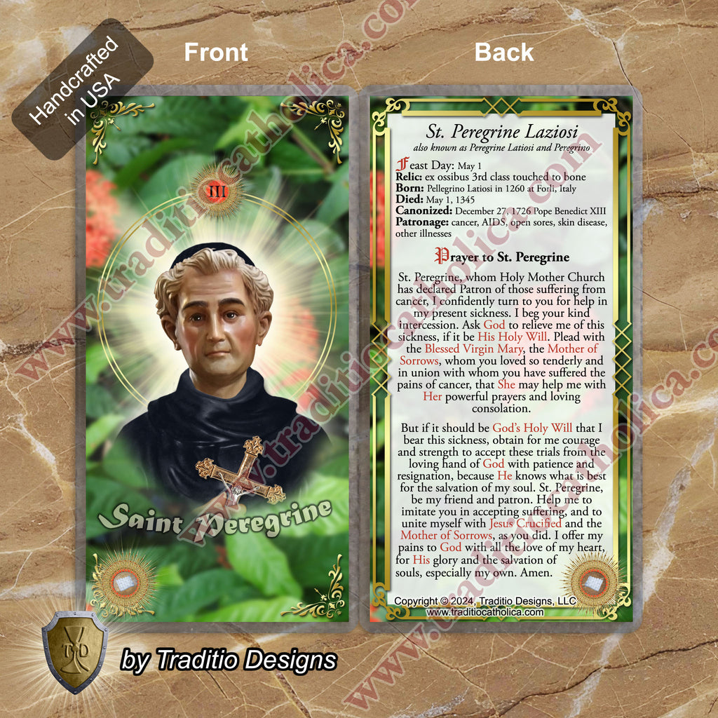 St. Peregrine Laziosi Relic Anointing Oil | Cancer, AIDS & Skin Disease | Oil or Card Set