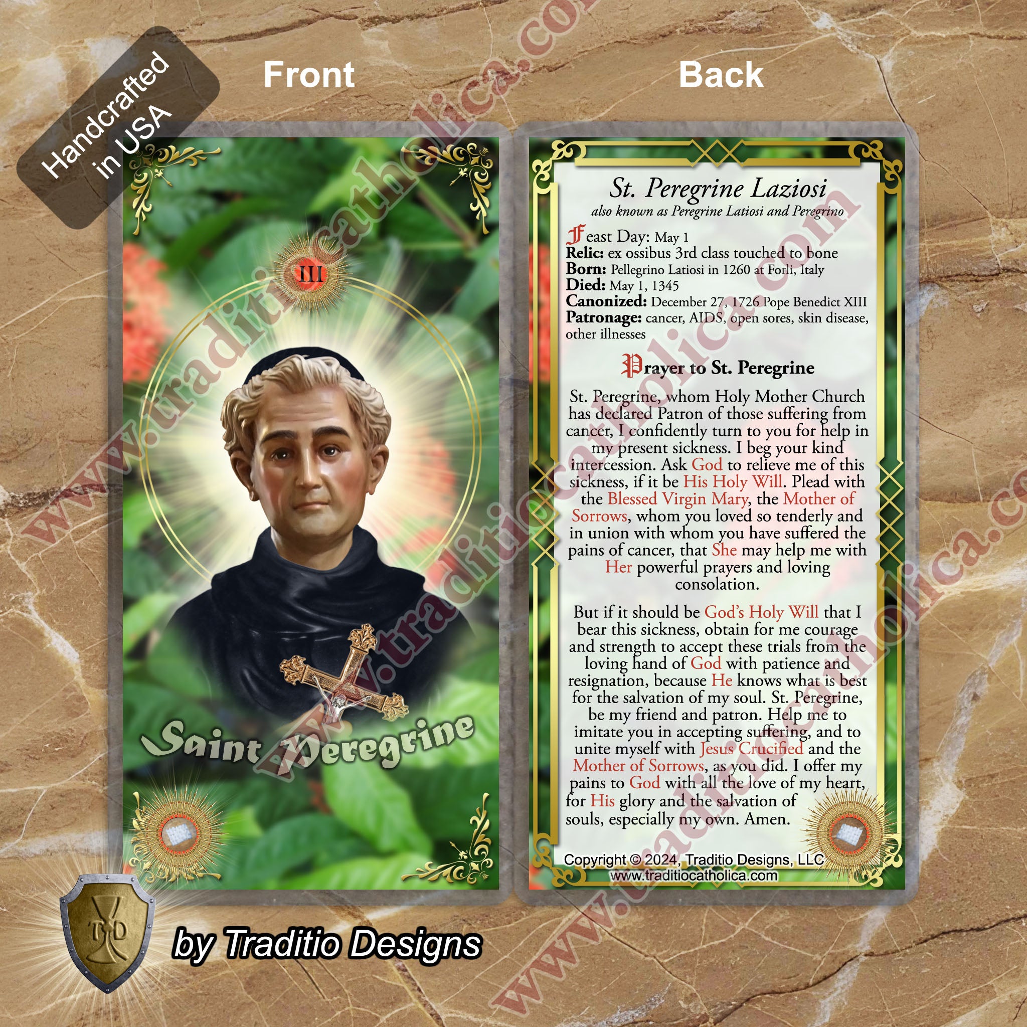 St. Peregrine Laziosi Relic Anointing Oil | Cancer, AIDS & Skin Disease | Oil or Card Set