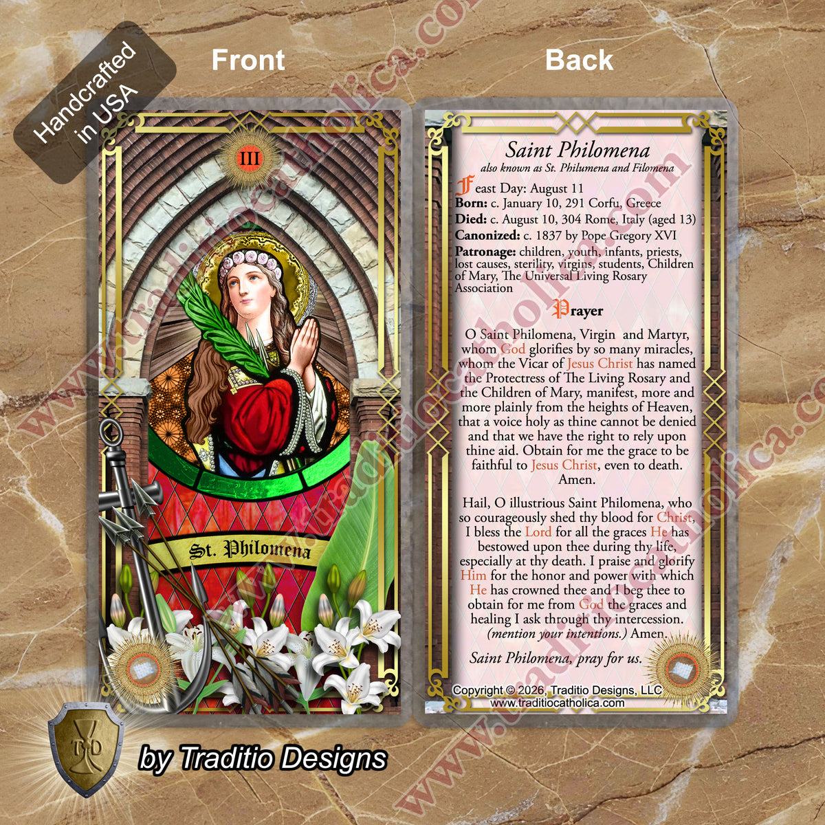 St. Philomena Relic Prayer Card | Child Health, Fertility & Healing | Catholic holy relic card | 3rd Class Relic