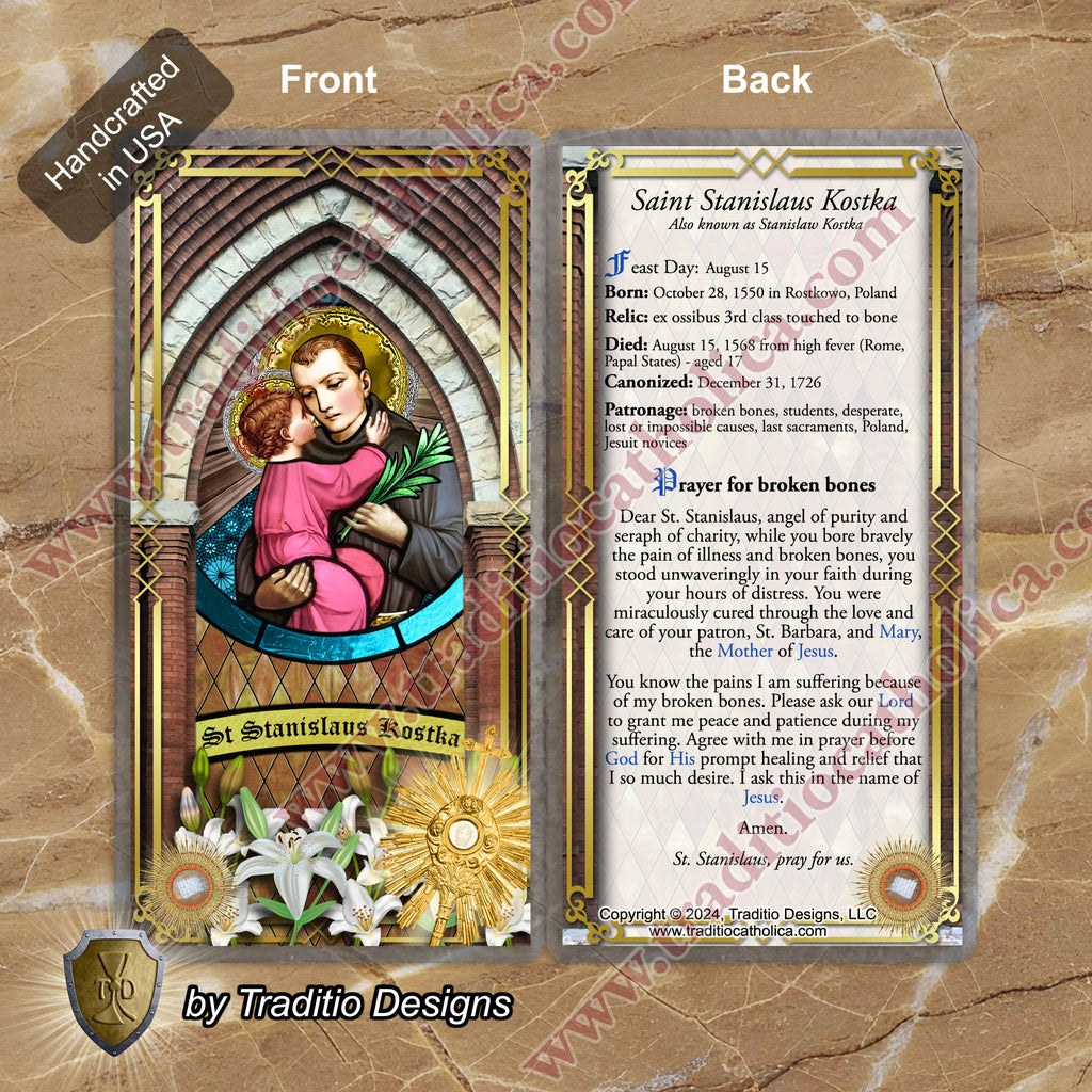 St. Stanislaus Kostka Relic Anointing Oil | Broken Bones, Heart Palpitations & Fever | Oil or Card Set