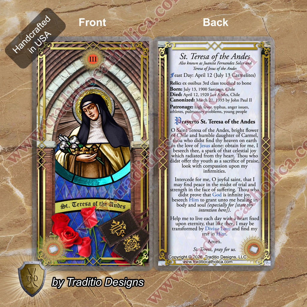 St. Teresa of the Andes Relic Anointing Oil | High Fever, Pulmonary Problems & Anger Issues | Oil or Card Set