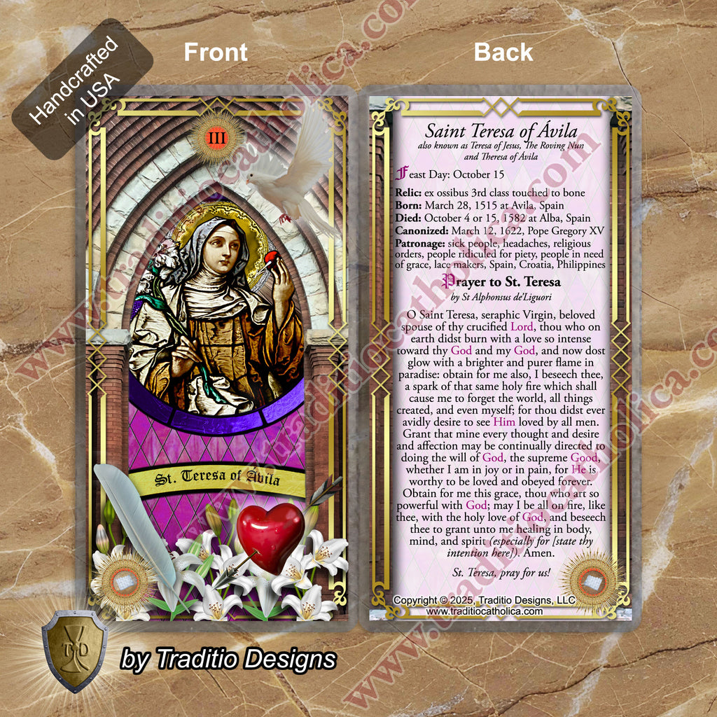 St. Teresa of Ávila Relic Anointing Oil | Headaches, Cardiac Conditions & Digestive Ailments | Oil or Card Set