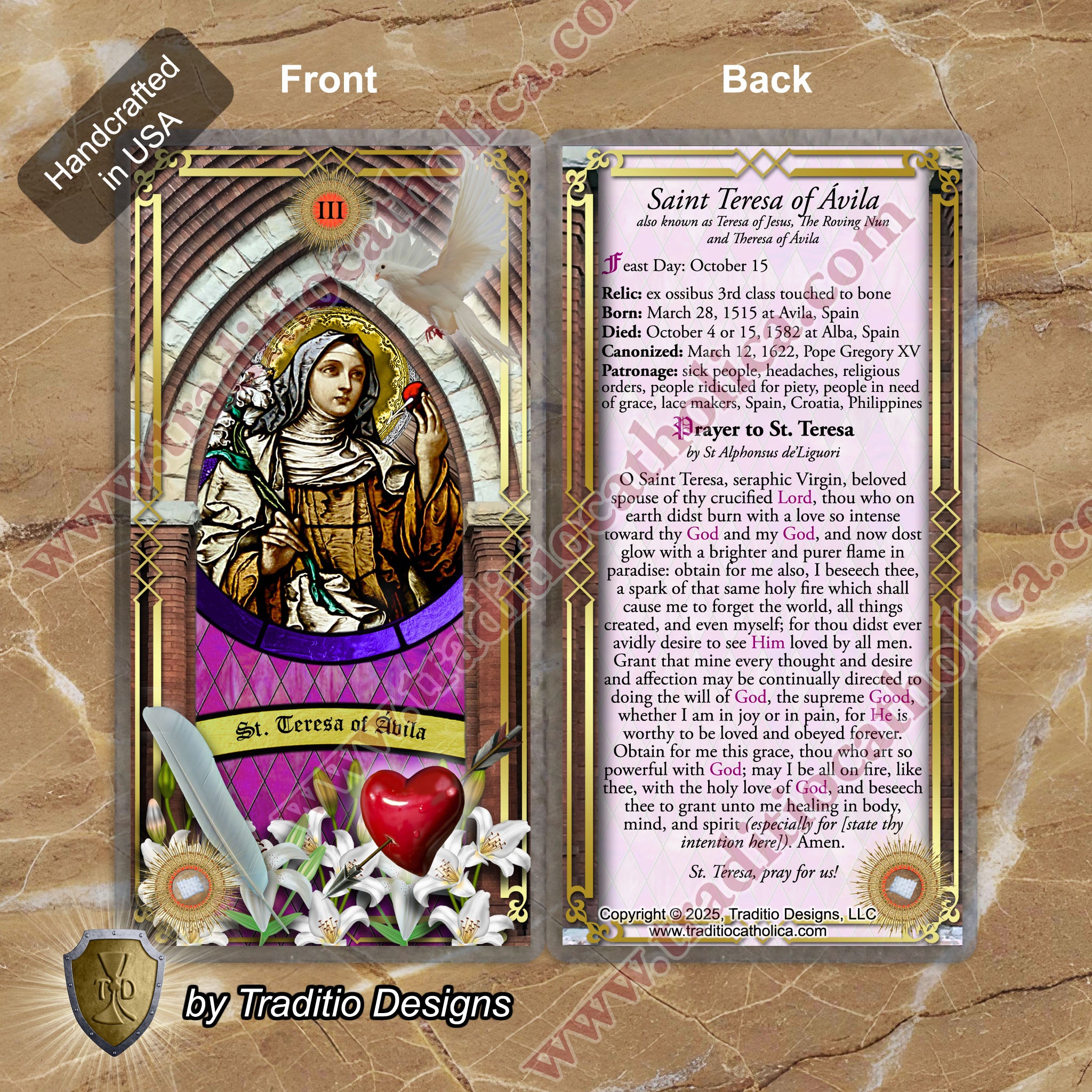 St. Teresa of Ávila Relic Anointing Oil | Headaches, Cardiac Conditions & Digestive Ailments | Oil or Card Set