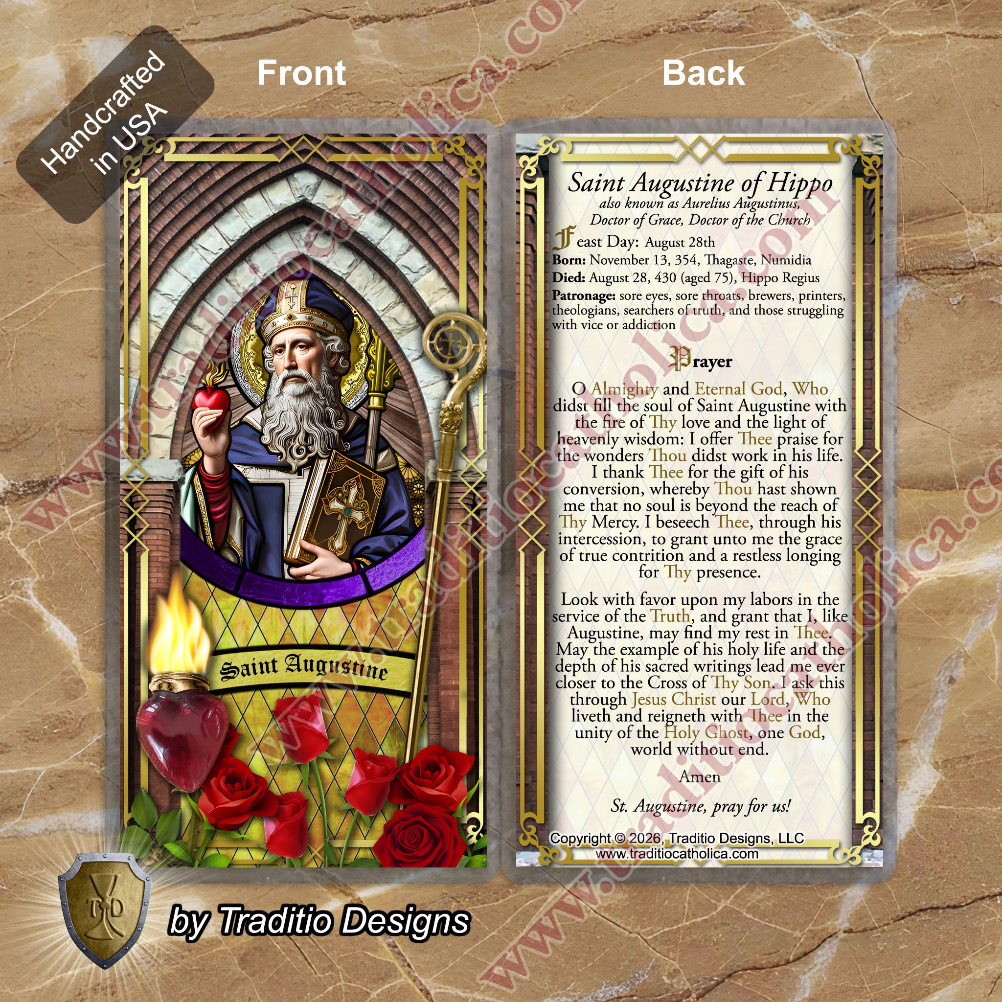 St. Augustine | Sore Eyes, Sore Throats & Recovery from Vice | Laminated Stained Glass Design