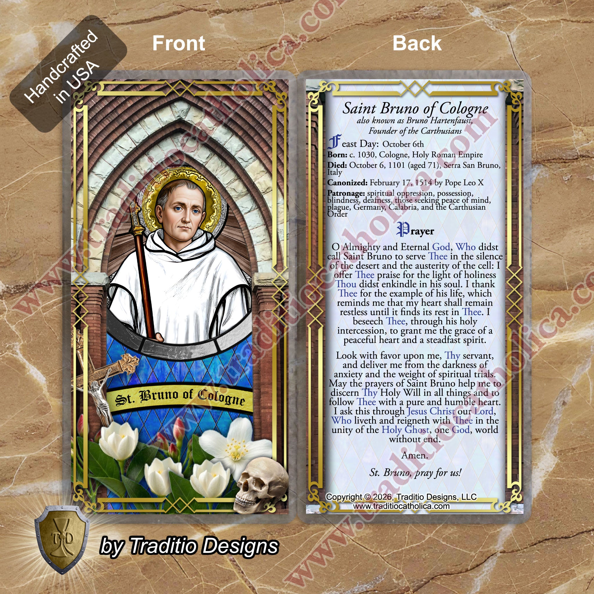 St. Bruno | Spiritual Oppression, Peace of Mind & Sensory Healing | Laminated Stained Glass Design