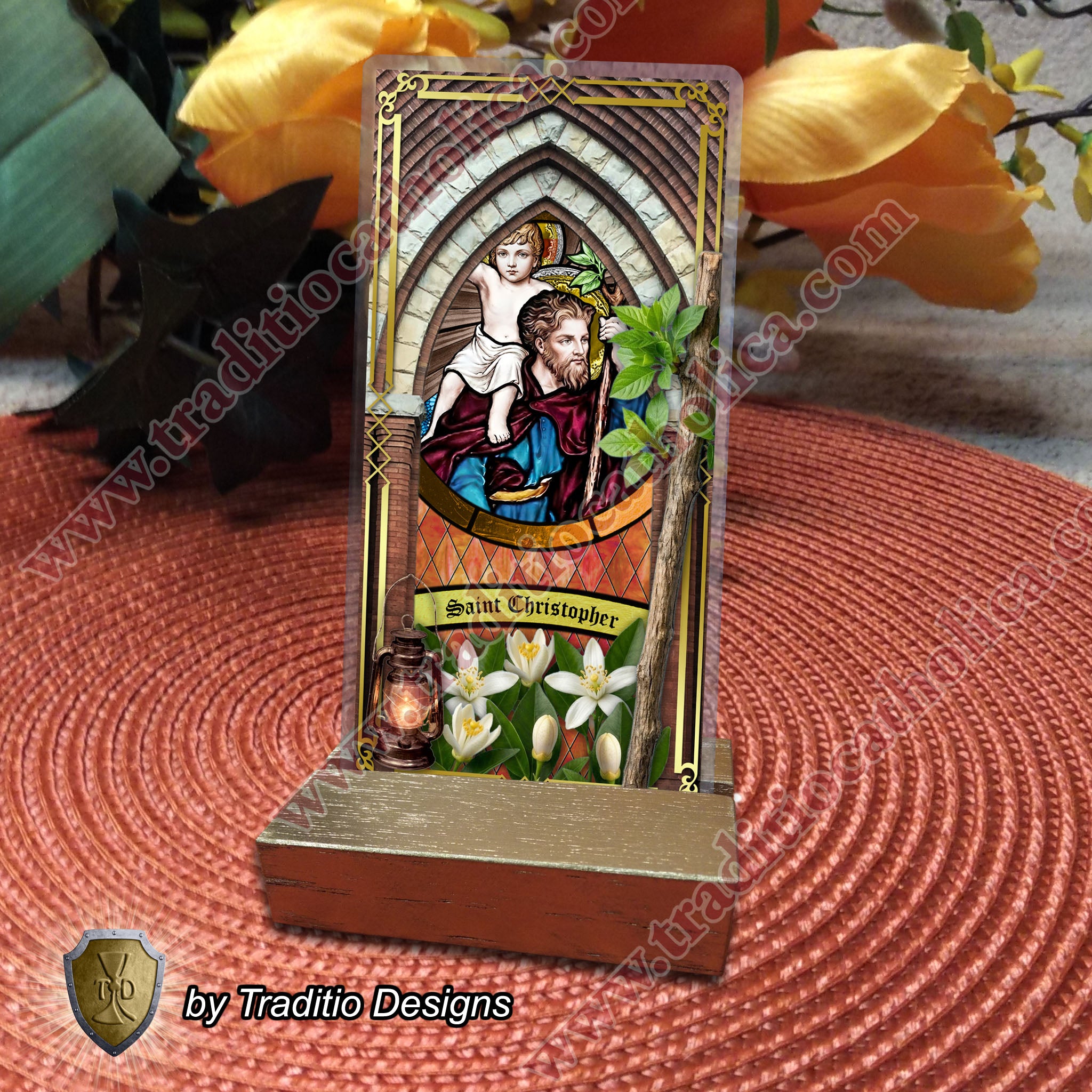 St. Christopher | Safety in Travel, Protection from Storms & Physical Strength | Laminated Stained Glass Design