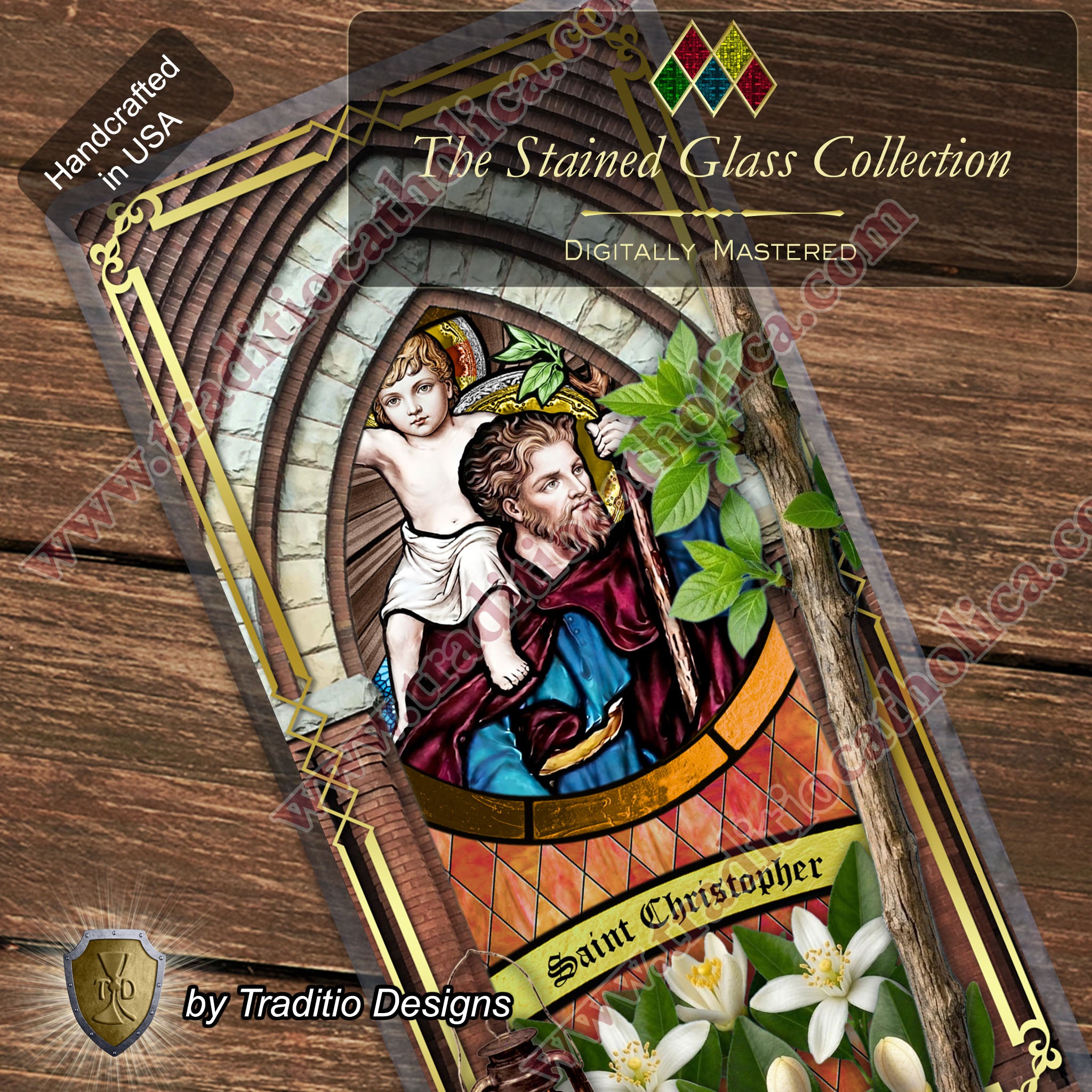 St. Christopher | Safety in Travel, Protection from Storms & Physical Strength | Laminated Stained Glass Design