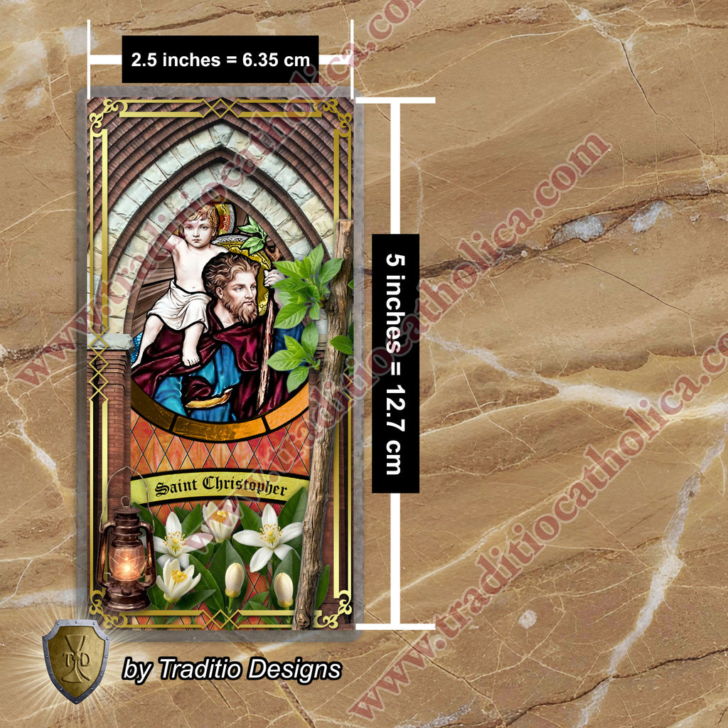 St. Christopher | Safety in Travel, Protection from Storms & Physical Strength | Laminated Stained Glass Design