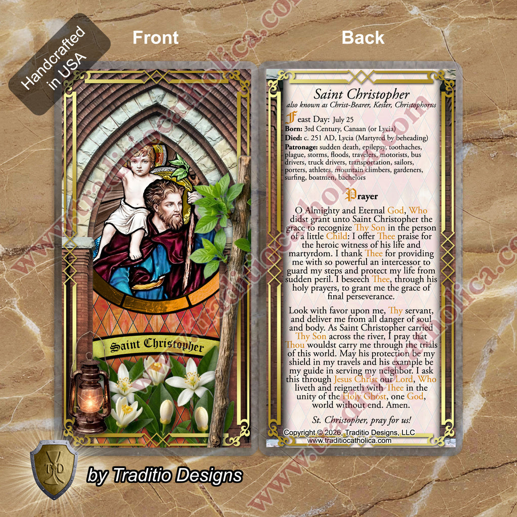 St. Christopher | Safety in Travel, Protection from Storms & Physical Strength | Laminated Stained Glass Design