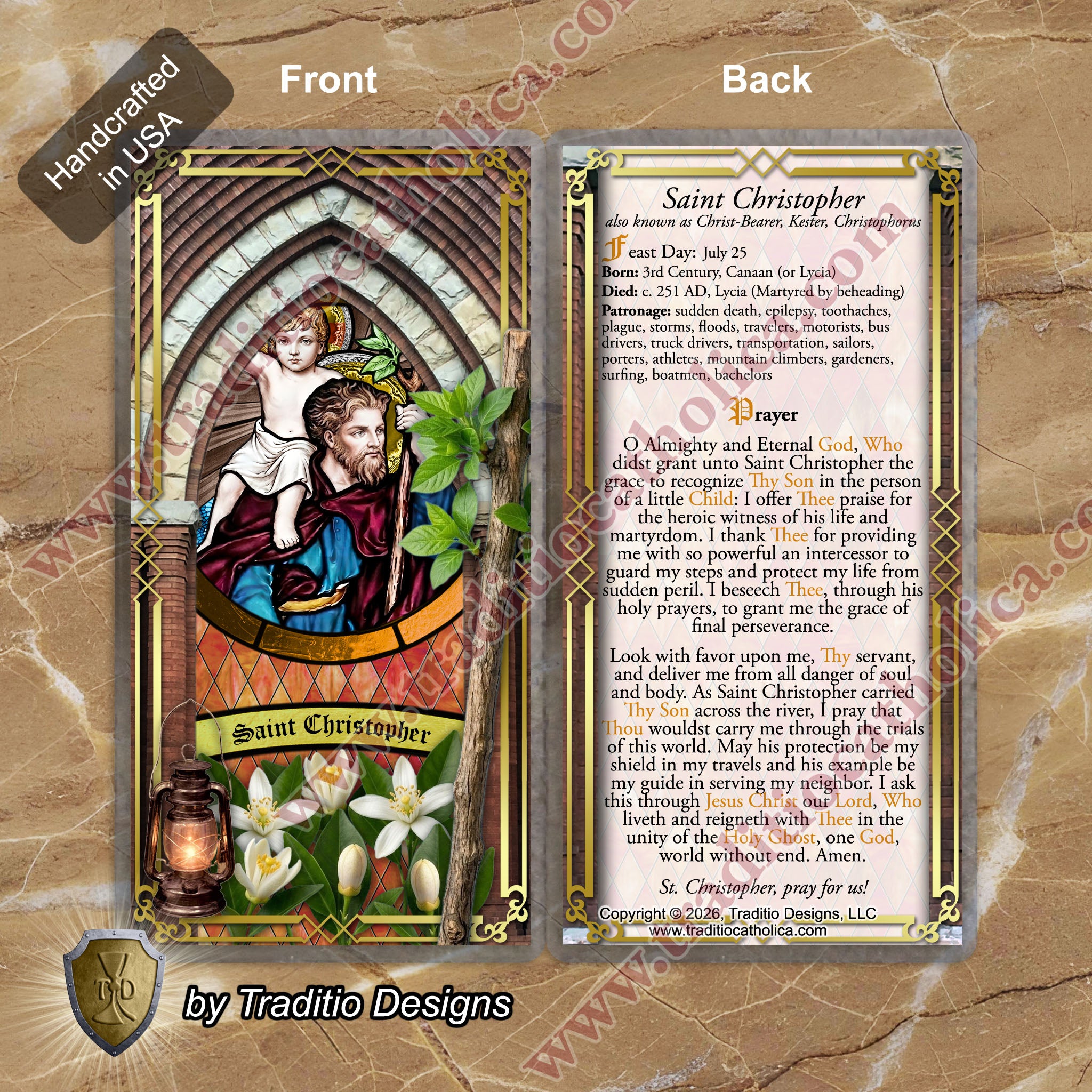 St. Christopher | Safety in Travel, Protection from Storms & Physical Strength | Laminated Stained Glass Design