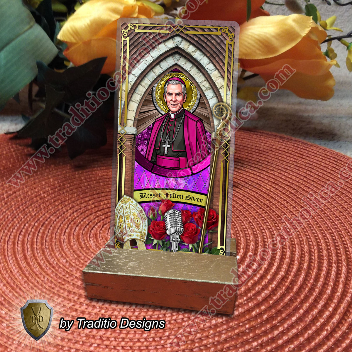 Bl. Fulton J. Sheen Prayer Card | Infant Health, Heart Relief & Broadcasters | Laminated Stained Glass Design