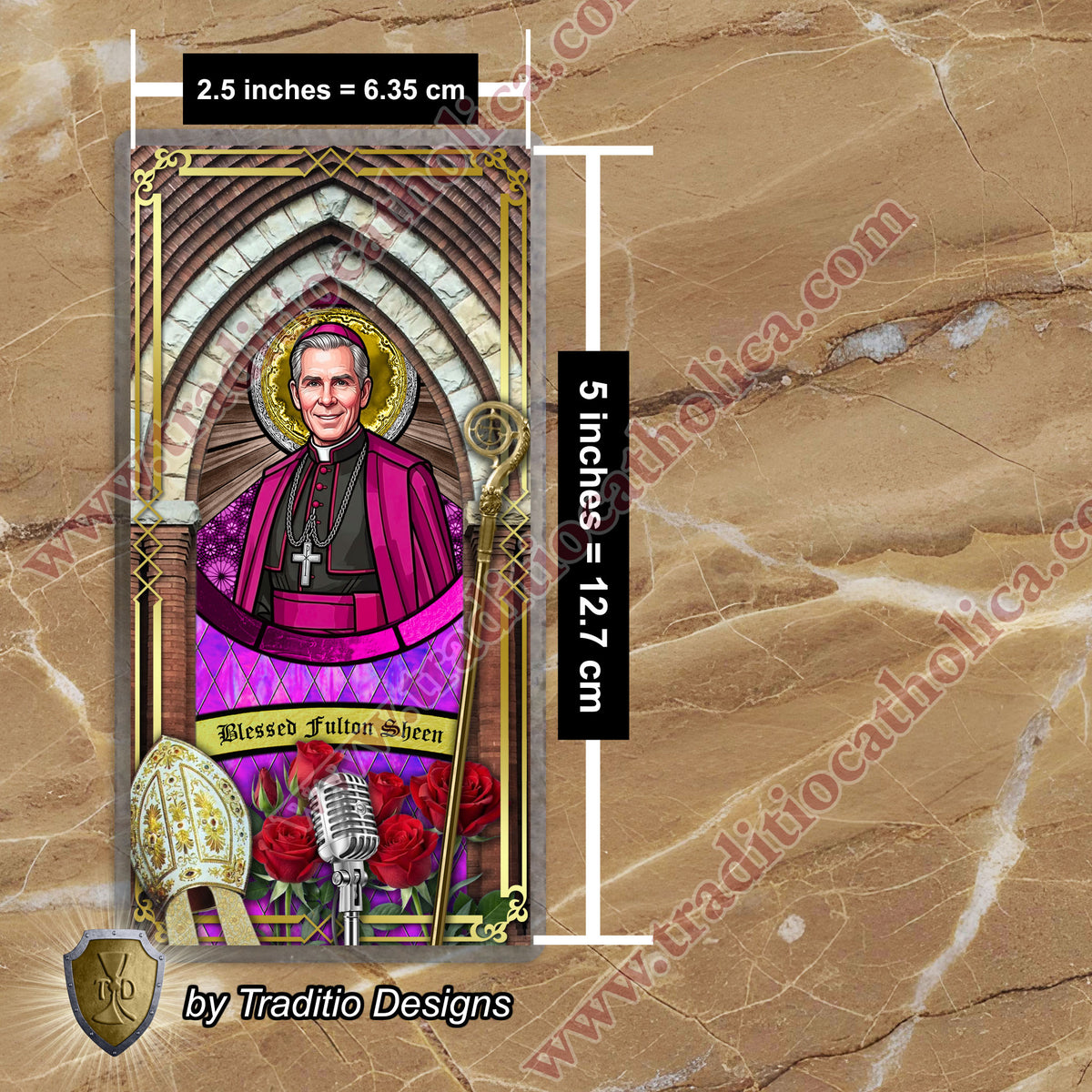 Bl. Fulton J. Sheen Prayer Card | Infant Health, Heart Relief & Broadcasters | Laminated Stained Glass Design