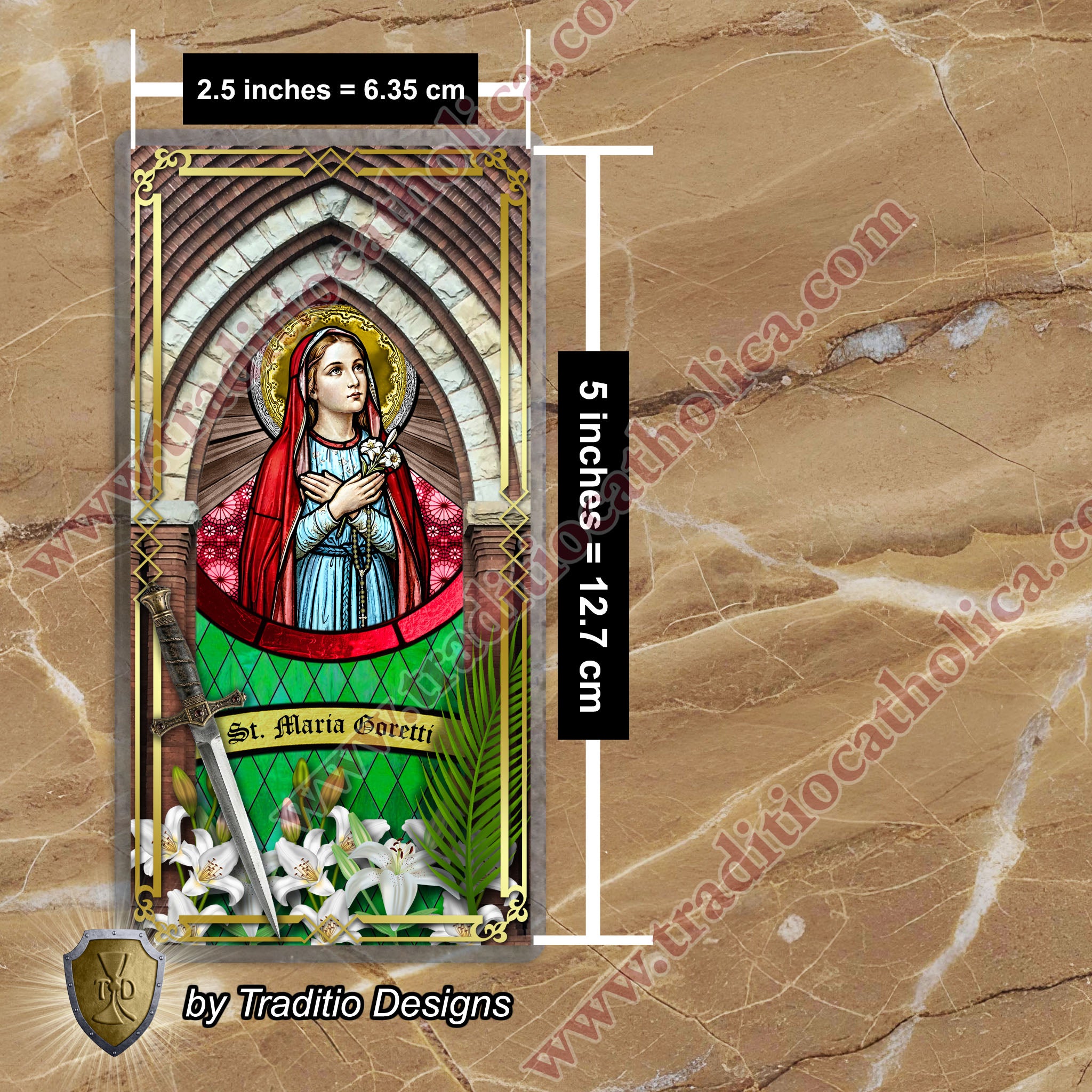 St. Maria Goretti, Patron of Crime Victims | Catholic prayer holy card | Laminated Stained Glass Design