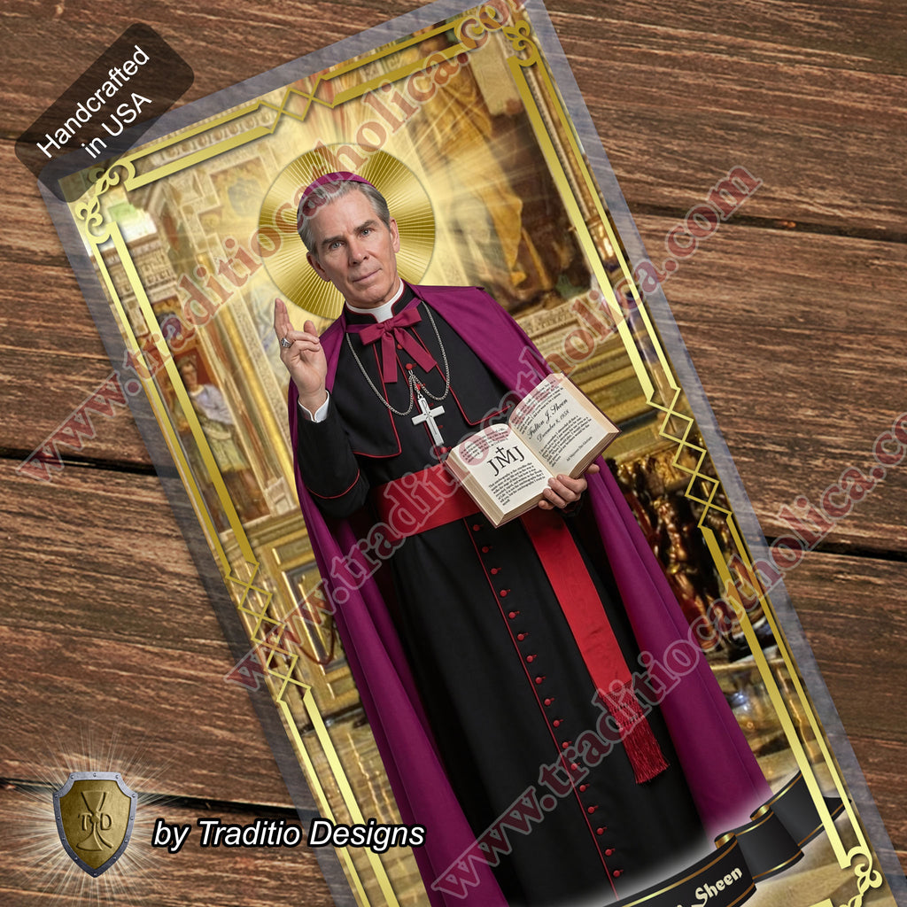 Bl. Fulton J. Sheen Prayer Card | Infant Health, Heart Relief & Broadcasters | Laminated Classical Portrait Design