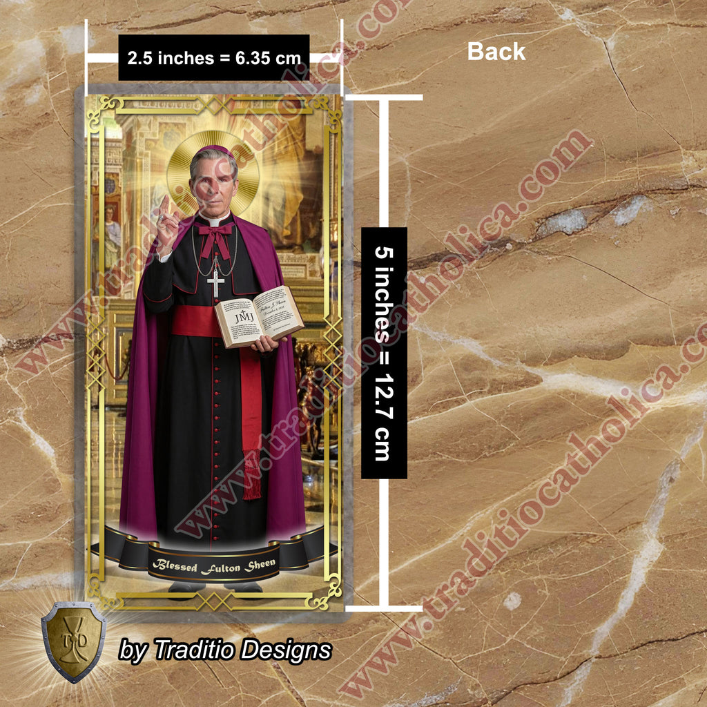 Bl. Fulton J. Sheen Prayer Card | Infant Health, Heart Relief & Broadcasters | Laminated Classical Portrait Design
