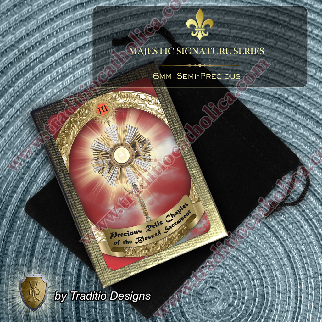 Most Blessed Sacrament Limited Edition Majestic Relic Chaplet | Healing of Mind, Body & Spirit | Alabaster Stones | 3rd Class Relic of Christ's Life & Passion | Includes Instruction Prayer Card
